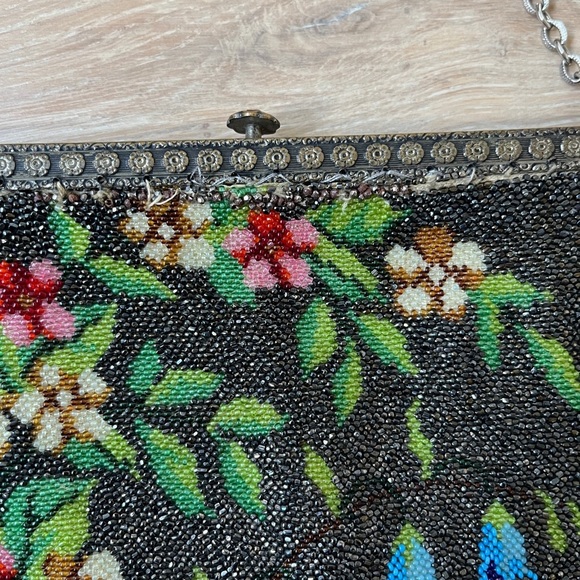Antique Micro Beaded Purse 1900s Rose Flowers Victorian Handbag Vtg *Y17 - Picture 4 of 10
